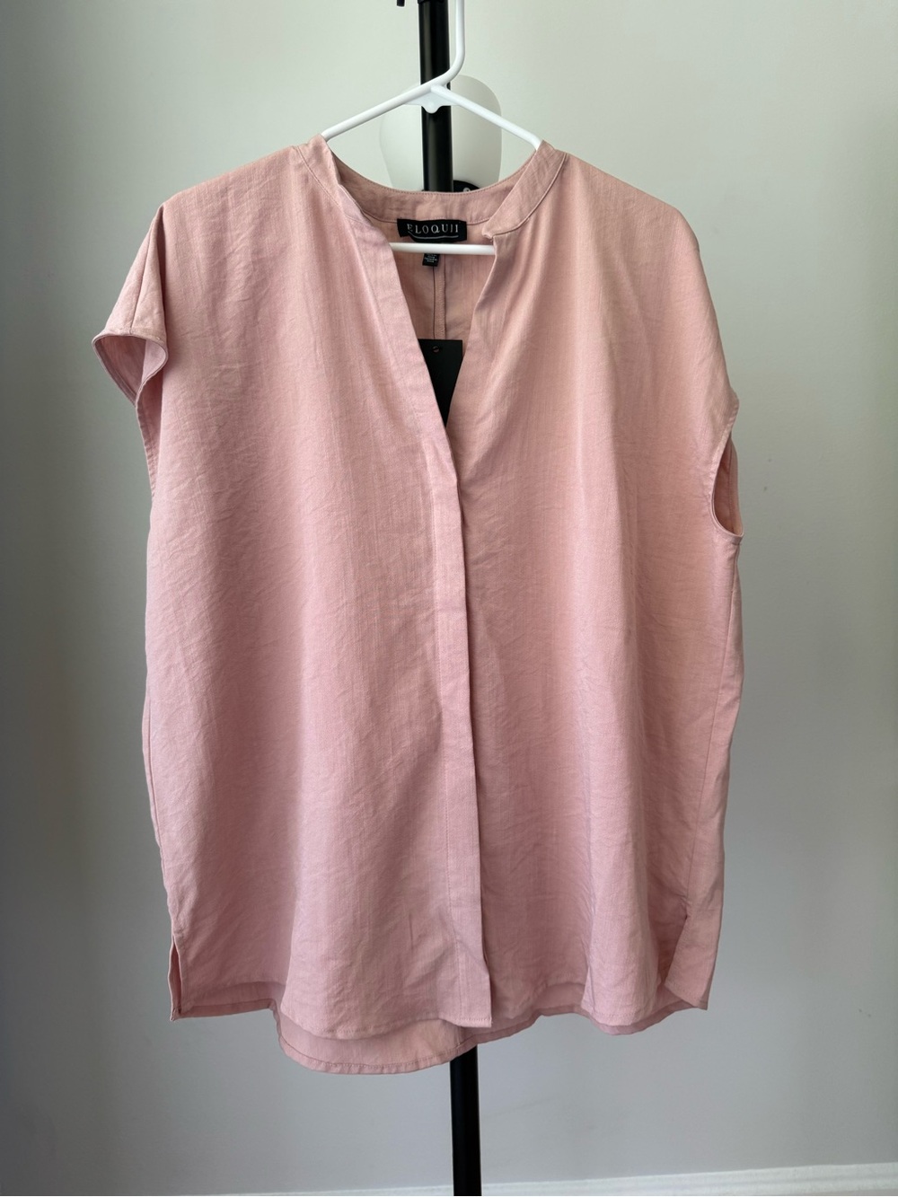 Eloquii Blush Pink Split-Neck Short Sleeve Blouse